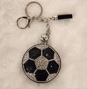 Black and Silver Soccer Ball Keychain Bag Charm